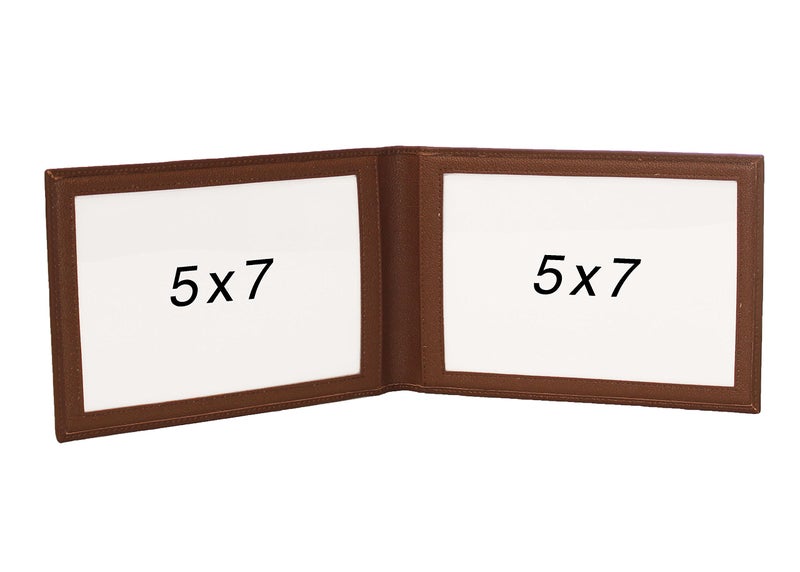 Karandu Double 5x7 Landscape Leather Picture Frame - Cognac - Image 3