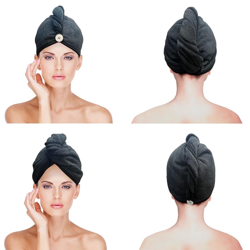 SOFTSPUN Microfiber Hair Cap Silk Banded Edge 2 Pcs 70X25cm Black 380 GSM Super Absorbent Quick Dry Hair Turban for Drying All Kinds of Hair Straight or Curly Short or Long Thin or Thick Hair - Image 1