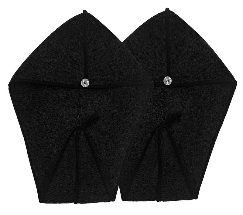 SOFTSPUN Microfiber Hair Cap Silk Banded Edge 2 Pcs 70X25cm Black 380 GSM Super Absorbent Quick Dry Hair Turban for Drying All Kinds of Hair Straight or Curly Short or Long Thin or Thick Hair - Image 2
