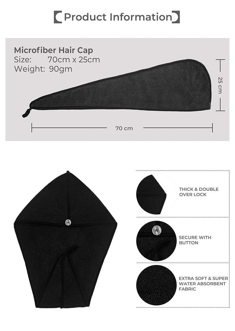 SOFTSPUN Microfiber Hair Cap Silk Banded Edge 2 Pcs 70X25cm Black 380 GSM Super Absorbent Quick Dry Hair Turban for Drying All Kinds of Hair Straight or Curly Short or Long Thin or Thick Hair - Image 4