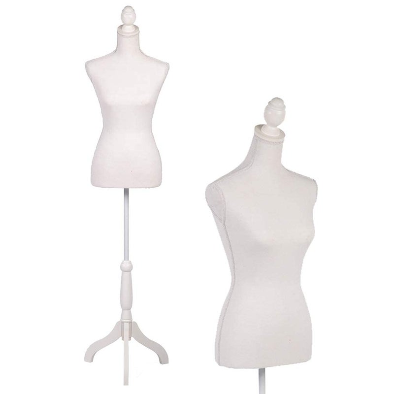 FDW Manikin 60â€-67â€Height Adjustable Female Dress Model Display Torso Body Tripod Stand Clothing Forms (Beige) - Image 1