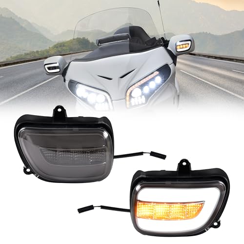 VEISUTOR Rearview Side Mirrors LED Turn Signals for Goldwing GL1800, Smoked Lens Vehicle Reversing Mirror Turn Signal With DRL for Honda Gold Wing GL1800 2001-2017 Accessories - Image 1