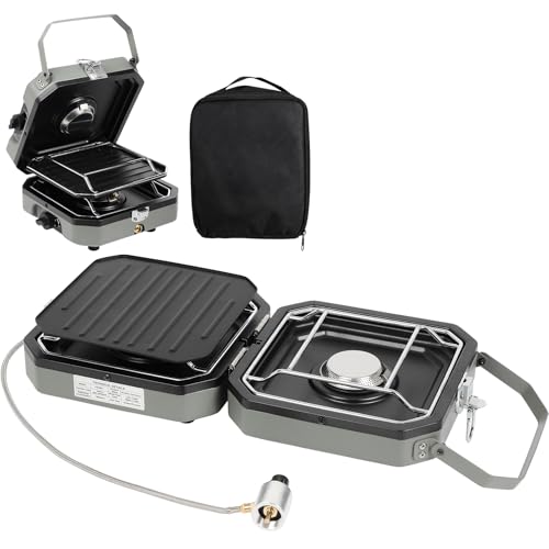 Dollate 2 Burner Camping Stove with Carrying Bag, 16000 BTU Portable Propane Stove for Camping, Collapsible camping stove with two side shelves and adjustable burners for outdoor barbecues and picnics - Image 1