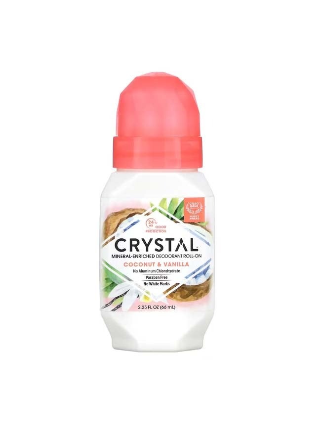 CRYSTAL Mineral-Enriched Deodorant Roll-On Coconut and Vanilla 2.25 fl oz 66 ml - Image 1