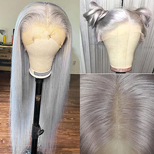 ANDRIA 13x4 Lace Front Wigs 200 Density Lace Front Wig Pre Plucked Glueless Wigs Natural Straight Synthetic 13x4 HD Lace Frontal Wigs for Black Women 26 Inch Grey - Image 3