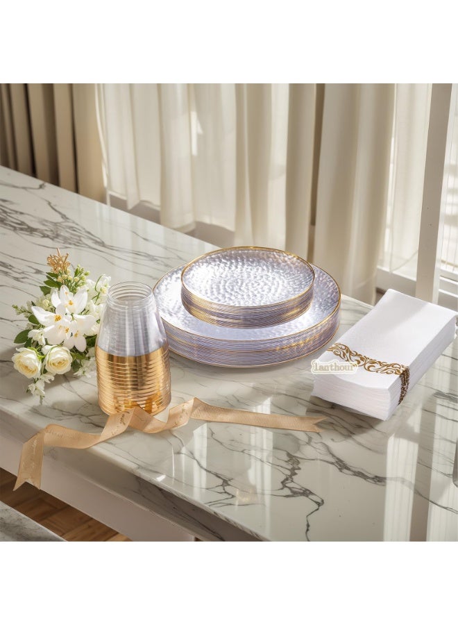 73Hours 175-Piece Clear Gold Plastic Dinnerware Set - Disposable Plates, Dessert Plates, Gold Cutlery, Cups, and Napkins - Perfect for Parties and Events - Image 5