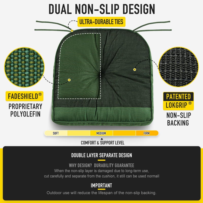 SUNROX Memory Foam Non Slip Rocking Chair Cushion, FadeShield Water Resistant Thicken Durable Tufted Pads, Set of Seat & Back Cushion with Ties for Indoor/Outdoor Rocker, 2 Piece, Sage Green - Image 5