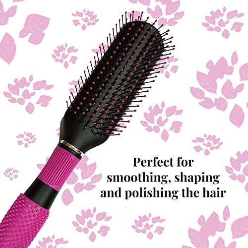 Scarlet Line Professional 9 Row Medium Styling Flat Hair Brush with Rubber Grip Handle, Ball Tip Nylon Bristles for Men and Women, Black and Pink - Image 3