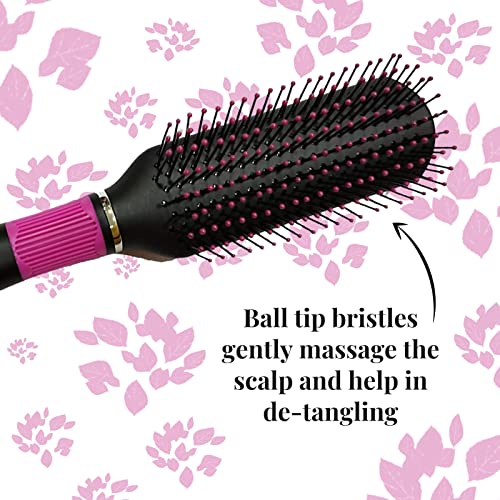 Scarlet Line Professional 9 Row Medium Styling Flat Hair Brush with Rubber Grip Handle, Ball Tip Nylon Bristles for Men and Women, Black and Pink - Image 2