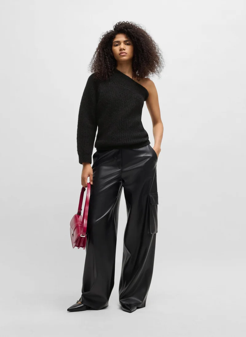 HUGO One-shoulder regular-fit sweater with knitted structure
