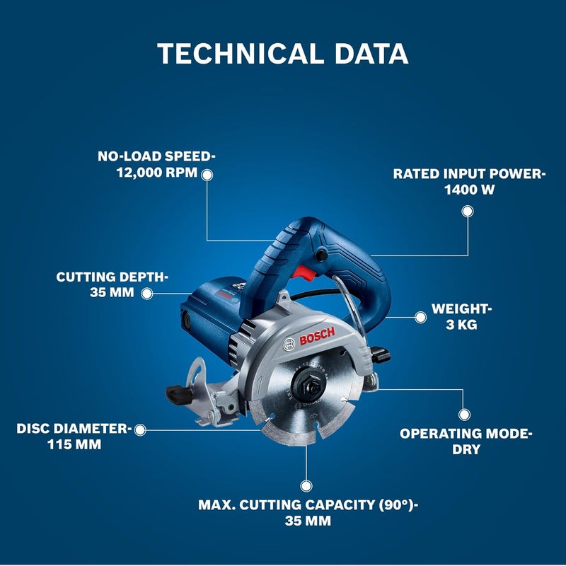 BOSCH Professional GDC 140 Electric Tile Cutter, Electric Tile Cutter with Chuck Wrench, 3kg 100 Grams, Protection Guard & Double Insulation, Low Vibration Tile Cutter, 1 Yr Warranty - Image 5