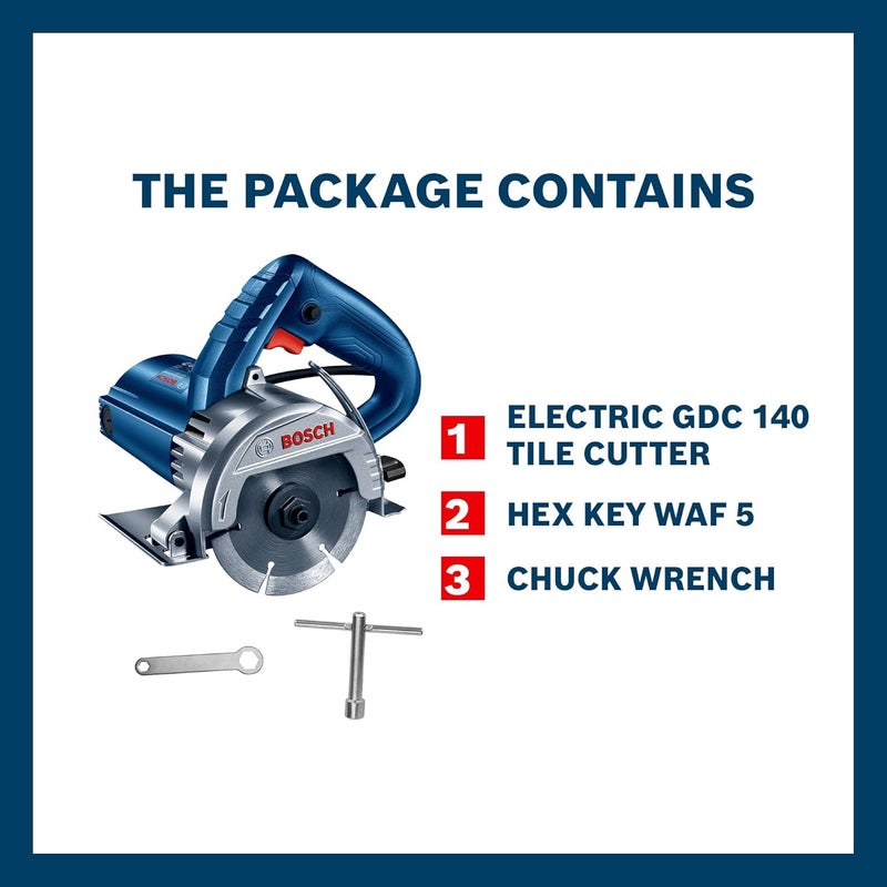 BOSCH Professional GDC 140 Electric Tile Cutter, Electric Tile Cutter with Chuck Wrench, 3kg 100 Grams, Protection Guard & Double Insulation, Low Vibration Tile Cutter, 1 Yr Warranty - Image 2