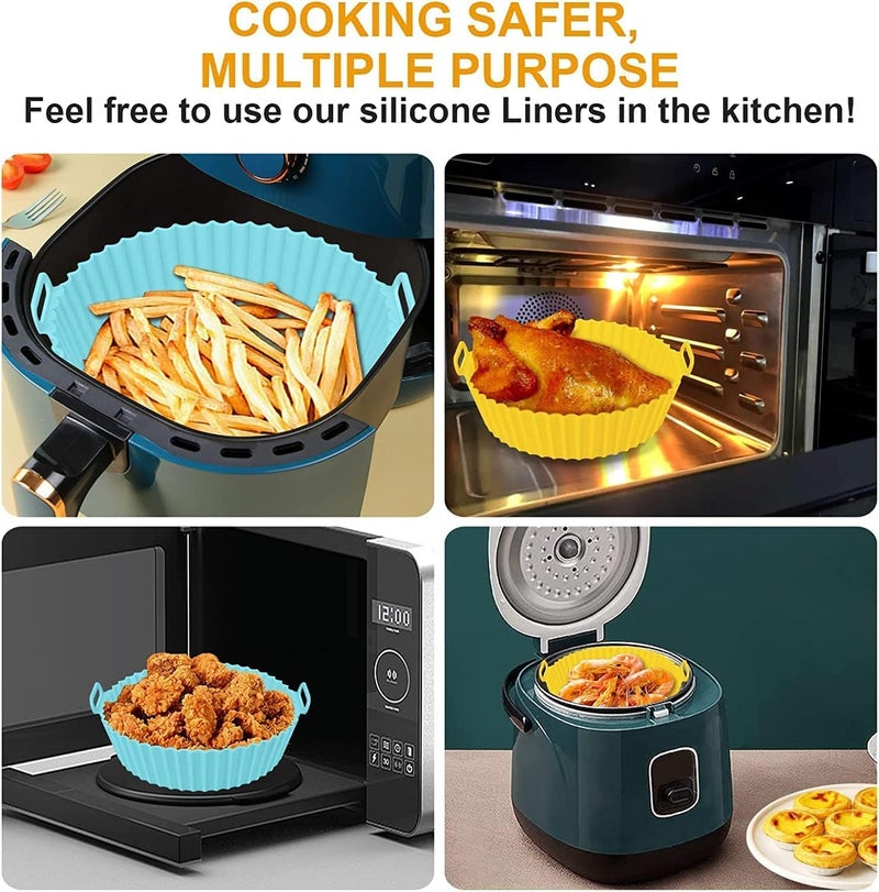 RYLAN Air Fryer Liners I Round Silicone Basket Baking Tray I Pot with Ear Handles I Nonstick Reusable Heat Resistant I Cooking Oven Insert Accessories Multicolor 8 inch Pack of 2 - Image 5