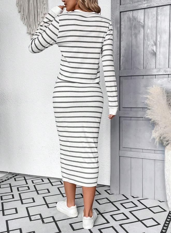 Take Two White Striped Top and Midi Skirt Set Co-ords - Image 2
