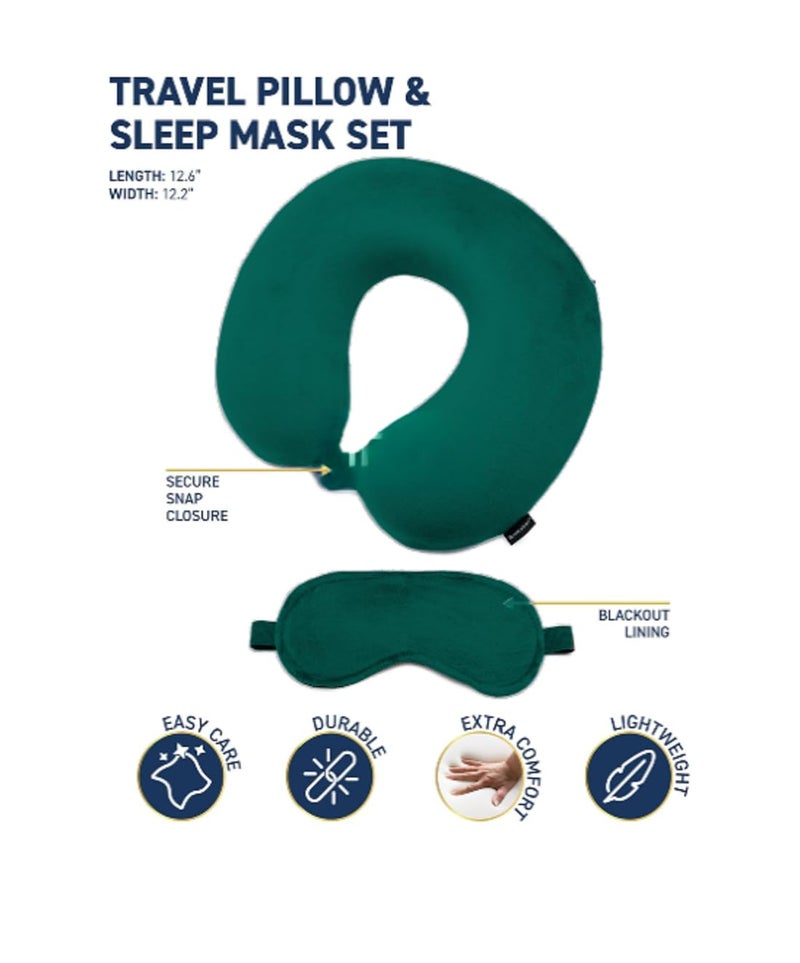 Pumpum Microfiber Travel Pillow with Eye Mask – Soft Neck Support Pillow for Airplane, Car, Train & Office – Compact & Lightweight Travel Essentials Set for Men & Women,Green - Image 2