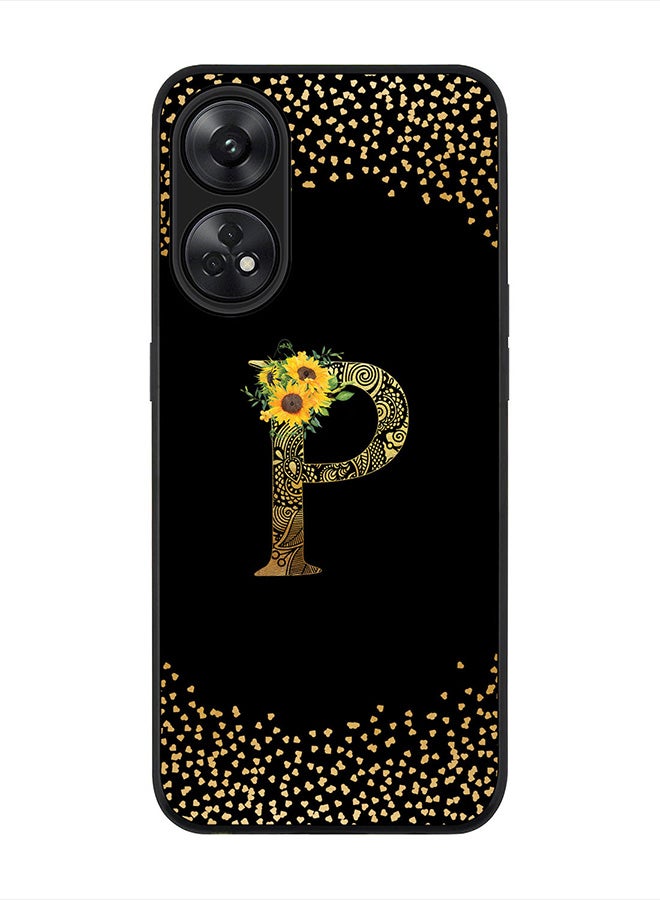 Stylizedd Rugged Black edge case for Reno 8T 4G, Slim fit Rubber Edges  -  Custom Monogram Initial Letter Mandala Floral Pattern Alphabet- P  (Black ) - Image 1