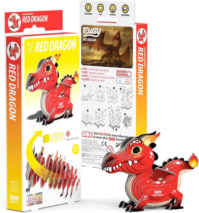 EUGY 085 Red Dragon Eco-Friendly 3D Paper Craft Puzzle - Image 2