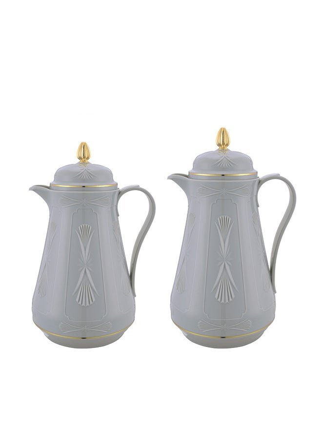 REEM 2-Piece Tea/Coffee Flask Set 0.6L & 1L Grey/Gold 