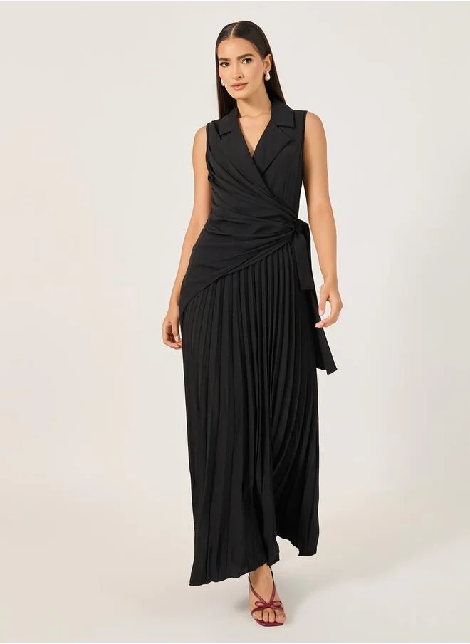 Styli Pleated Sleeveless A-Line Maxi Dress