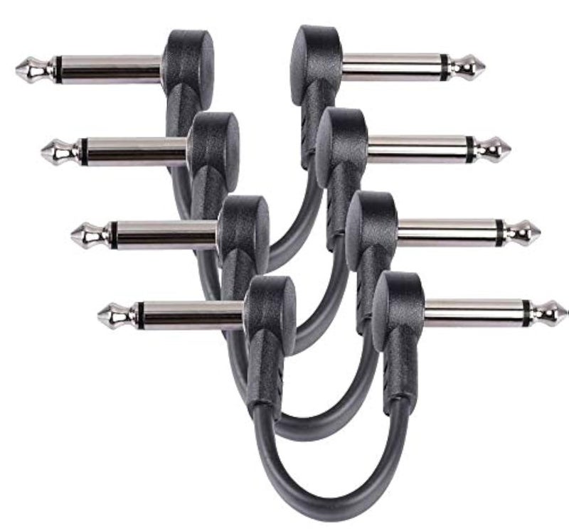 GOGHOST 6 Inch Guitar Patch Cables 4 Pack, 1/4" TS Right Angle Effect Pedal Flat Cables, Pedal Board Patch Cables, Black