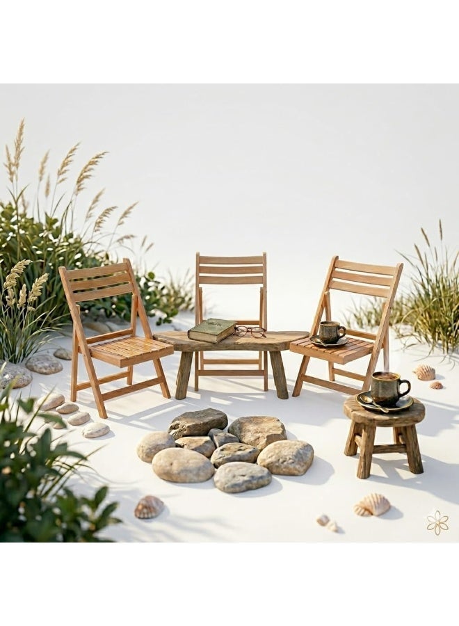 Folding Beach & Garden Chair Set – 3 Beech Wood Outdoor Chairs – Durable Patio Seating – Portable & Space-Saving for Balcony, Garden & Beach - Image 5