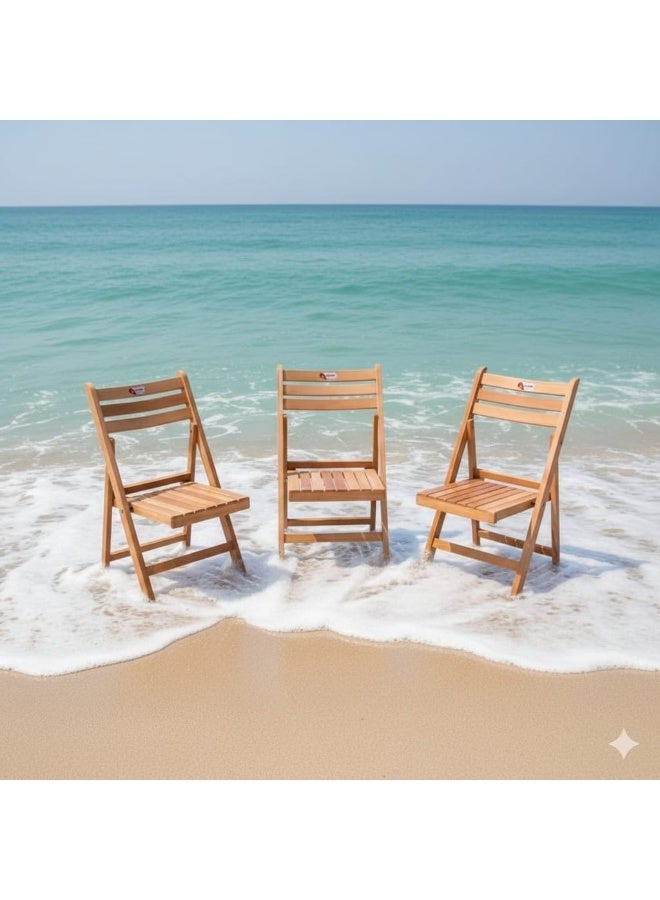 Folding Beach & Garden Chair Set – 3 Beech Wood Outdoor Chairs – Durable Patio Seating – Portable & Space-Saving for Balcony, Garden & Beach - Image 1