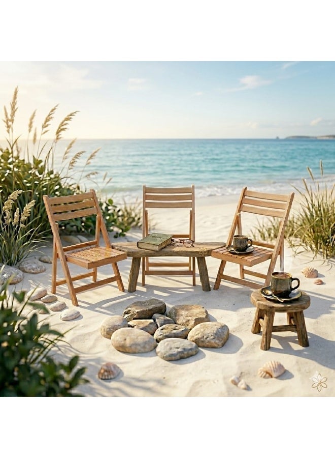 Folding Beach & Garden Chair Set – 3 Beech Wood Outdoor Chairs – Durable Patio Seating – Portable & Space-Saving for Balcony, Garden & Beach - Image 3