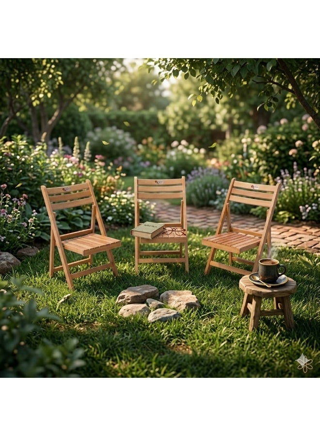 Folding Beach & Garden Chair Set – 3 Beech Wood Outdoor Chairs – Durable Patio Seating – Portable & Space-Saving for Balcony, Garden & Beach - Image 2