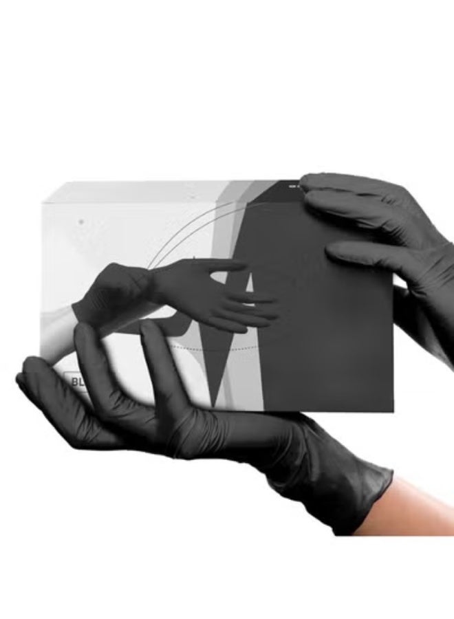 قفازات نيتريل سوداء احترافية للاستخدام مرة واحدة – حماية فائقة القوة خالية من اللاتكس والبودرة – قفازات فحص طبي وتحضير طعام آمنة – درع حماية عالي المتانة. - Image 1