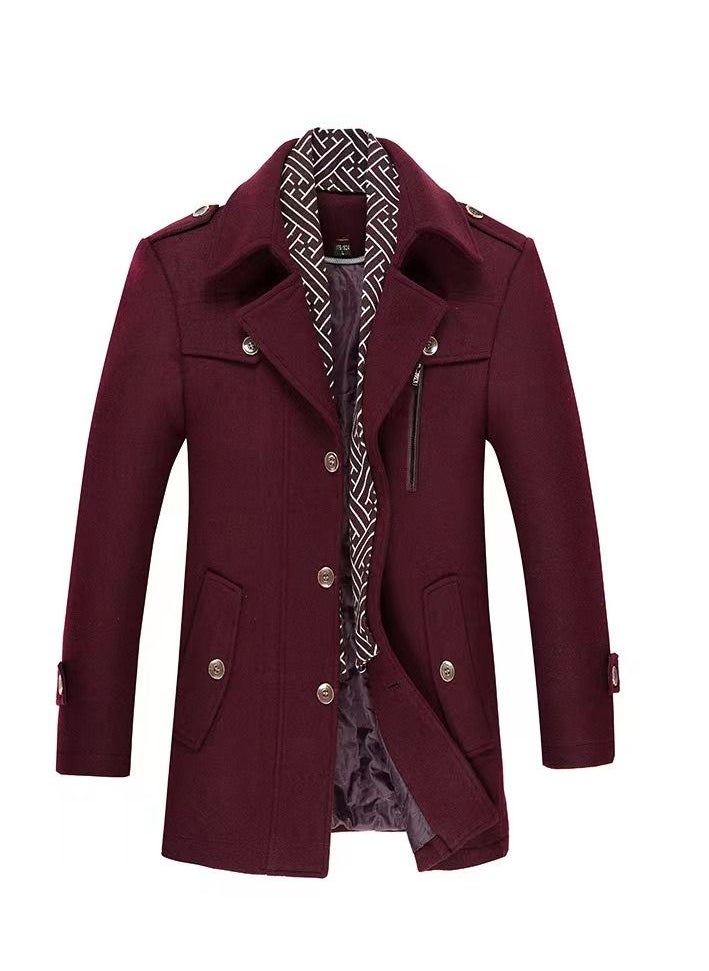 Loquat - Cross Border Men's Woolen Coat Long Scarf Collar Plus Cotton Thickened Woolen Overcoat - Image 1