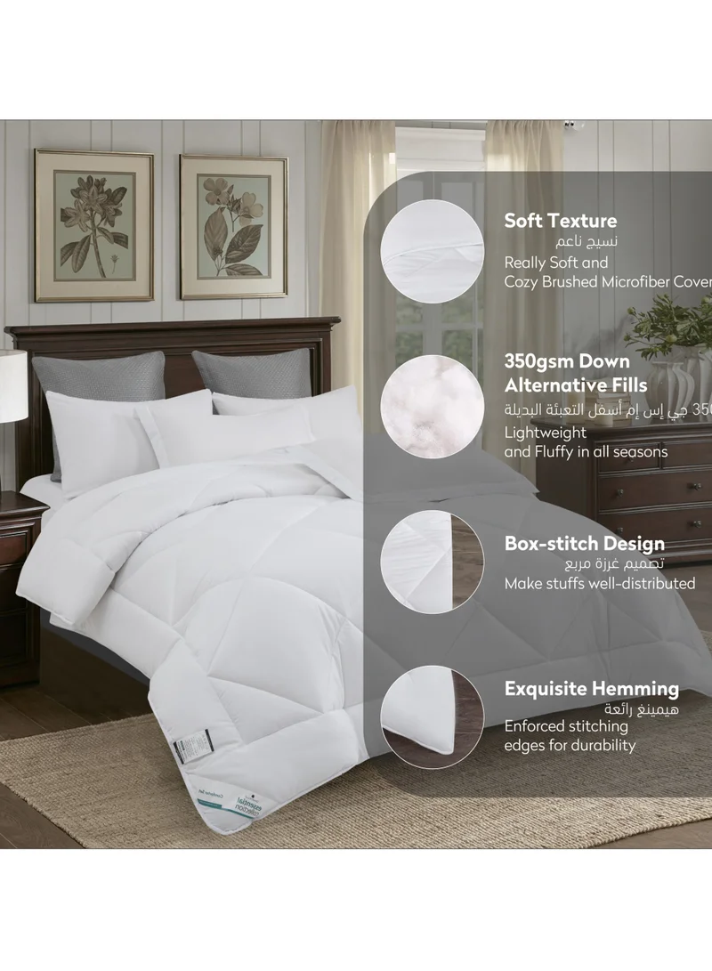 Donetella Comforter Set 4-Pcs Twin Size All Season Diamond Quilted Bed Fits(140X200 cm) With 350 GSM Down Alternative Filling, White
