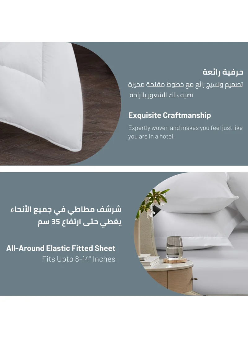 Donetella Comforter Set 4-Pcs Twin Size All Season Diamond Quilted Bed Fits(140X200 cm) With 350 GSM Down Alternative Filling, White