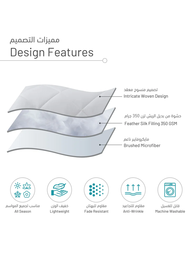 Donetella Comforter Set 4-Pcs Twin Size All Season Diamond Quilted Bed Fits(140X200 cm) With 350 GSM Down Alternative Filling, White