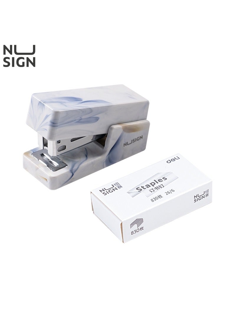 NUSIGN Deli Nusign NS083C Mini Stapler – 12‑Sheet Capacity, Steel Mechanism, ABS Shell, Anti‑Slip Base, 40‑Staple Load, White - Image 1