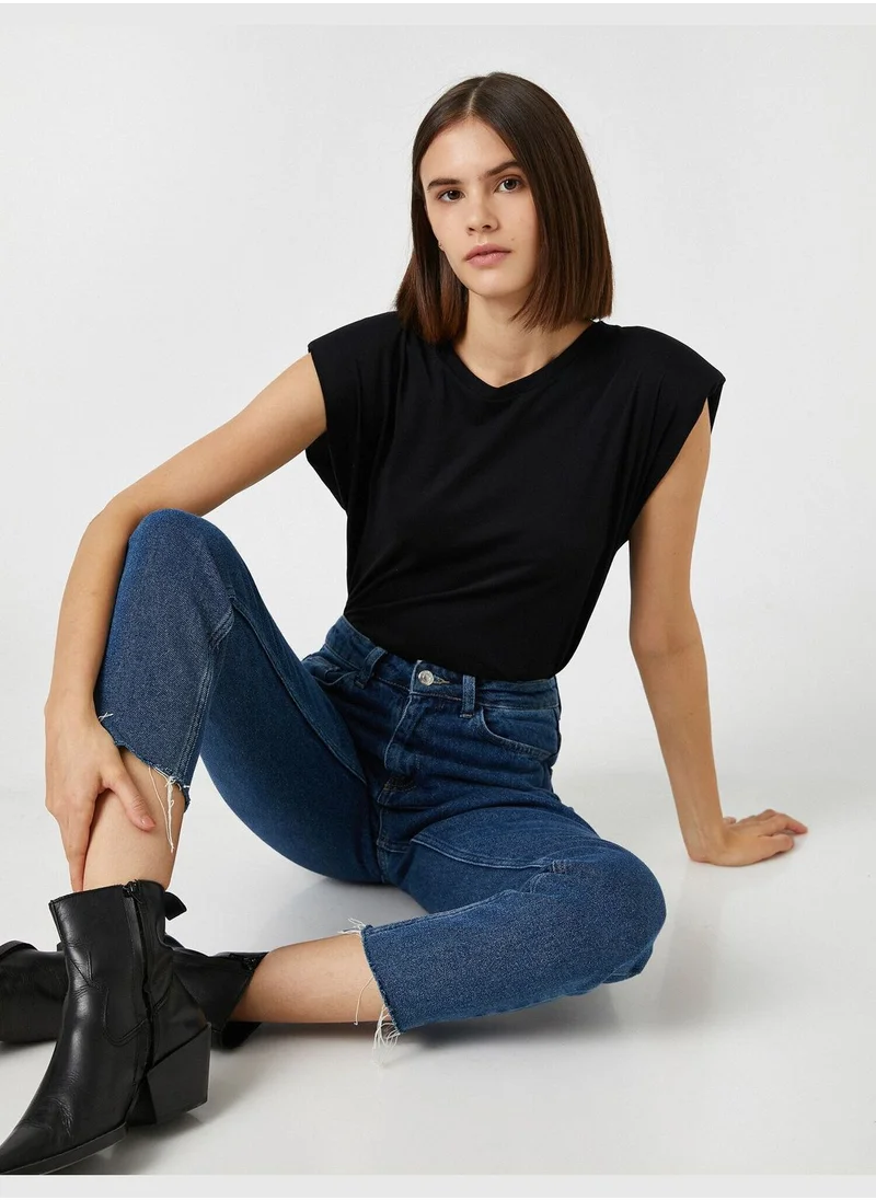 KOTON Shoulder Pad Crew Neck T-Shirt