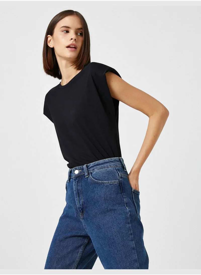 KOTON Shoulder Pad Crew Neck T-Shirt