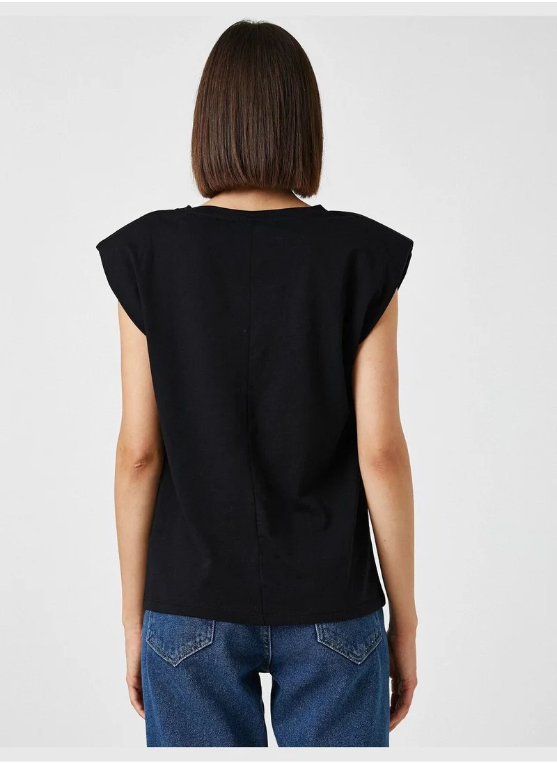 KOTON Shoulder Pad Crew Neck T-Shirt
