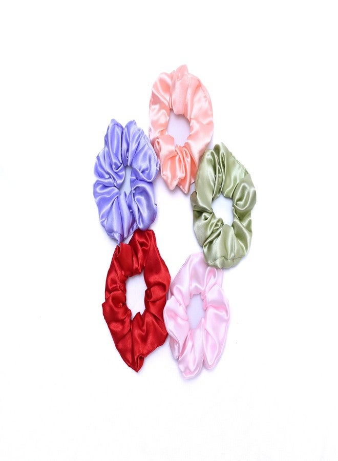 Glamyou Luxury Satin Scrunchies SAME 5 COLORS AS PIC, Anti-Hair-Breakage, Hair Ties, Scrunchies Set for Girls, Women, Best gift for Sister, Friend, Mom - Image 1