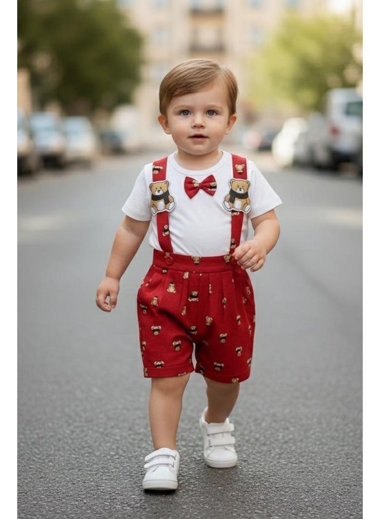 ANDRINA Stylish children's set with bow tie and teddy bear embroidery, suitable for occasions - Image 1