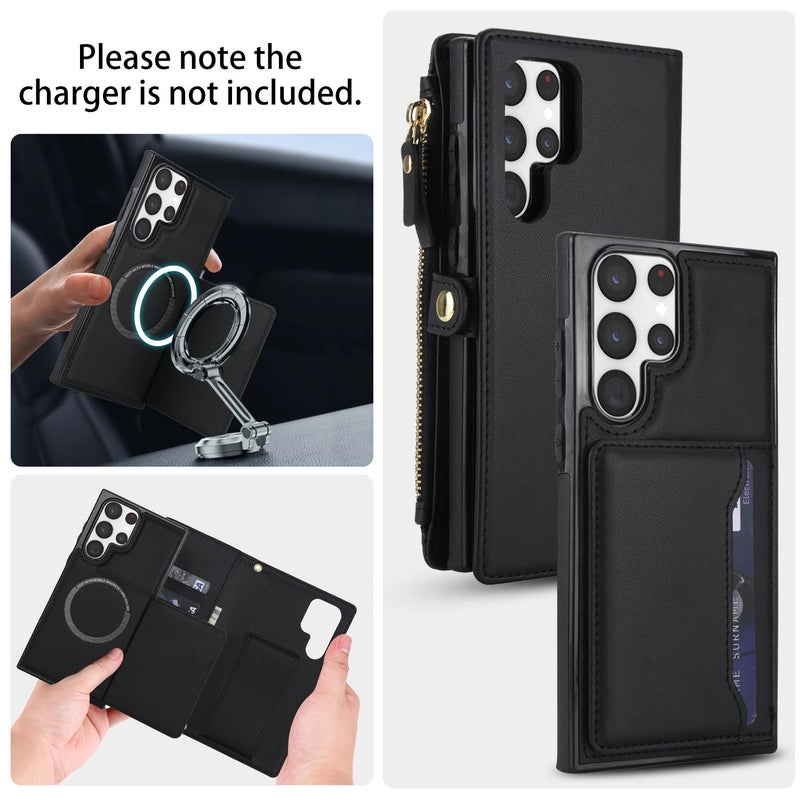 إيروريكس حافظة هاتف جلدية متعددة الوظائف قابلة للفصل مع حبل لهاتف Samsung Galaxy S22 Ultra 5G (أسود) - Image 3