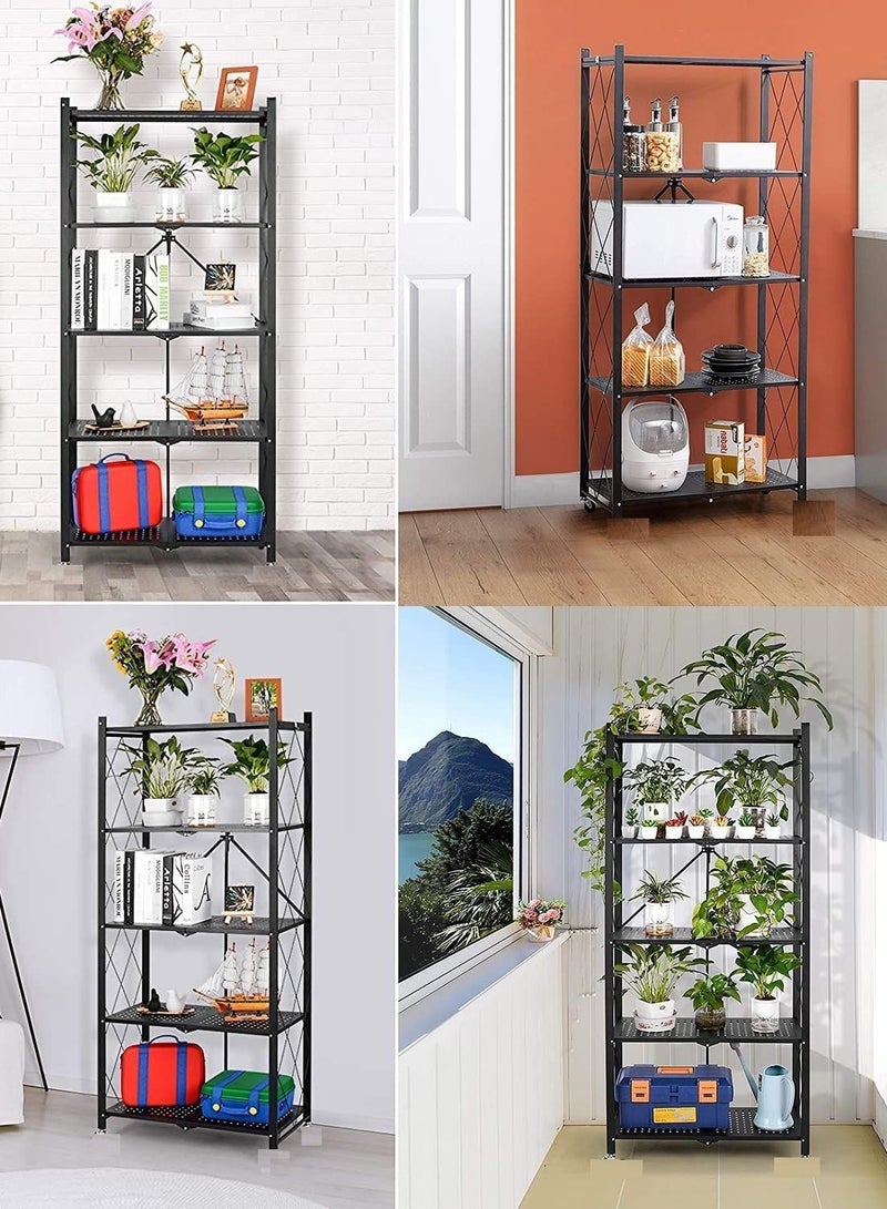 AS SEEN ON TV 5 Tier Foldable Standing Storage Rack Shelf Unit For Kitchen Laundry Garage Home Closet Office Heavy Duty Shelves Black  - Image 5