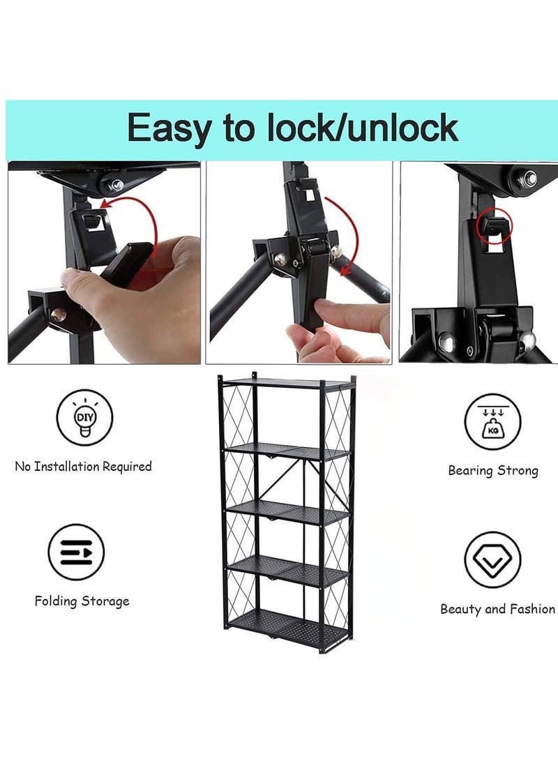 AS SEEN ON TV 5 Tier Foldable Standing Storage Rack Shelf Unit For Kitchen Laundry Garage Home Closet Office Heavy Duty Shelves Black  - Image 4