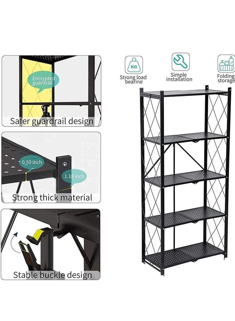 AS SEEN ON TV 5 Tier Foldable Standing Storage Rack Shelf Unit For Kitchen Laundry Garage Home Closet Office Heavy Duty Shelves Black  - Image 3