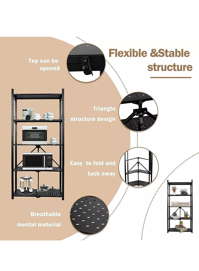 AS SEEN ON TV 5 Tier Foldable Standing Storage Rack Shelf Unit For Kitchen Laundry Garage Home Closet Office Heavy Duty Shelves Black  - Image 2