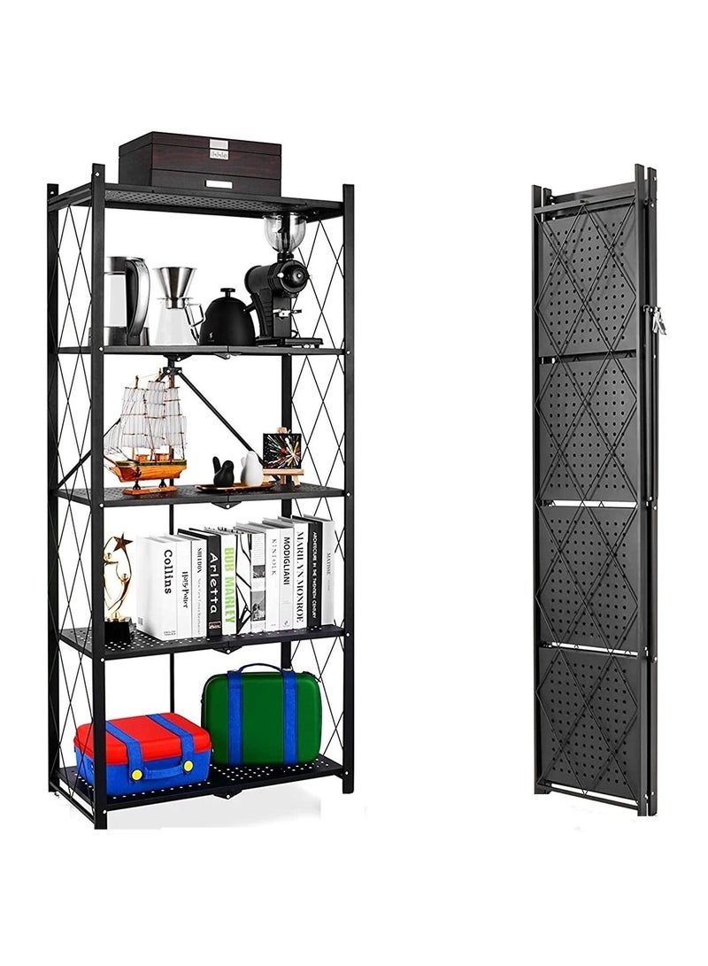 AS SEEN ON TV 5 Tier Foldable Standing Storage Rack Shelf Unit For Kitchen Laundry Garage Home Closet Office Heavy Duty Shelves Black  - Image 1