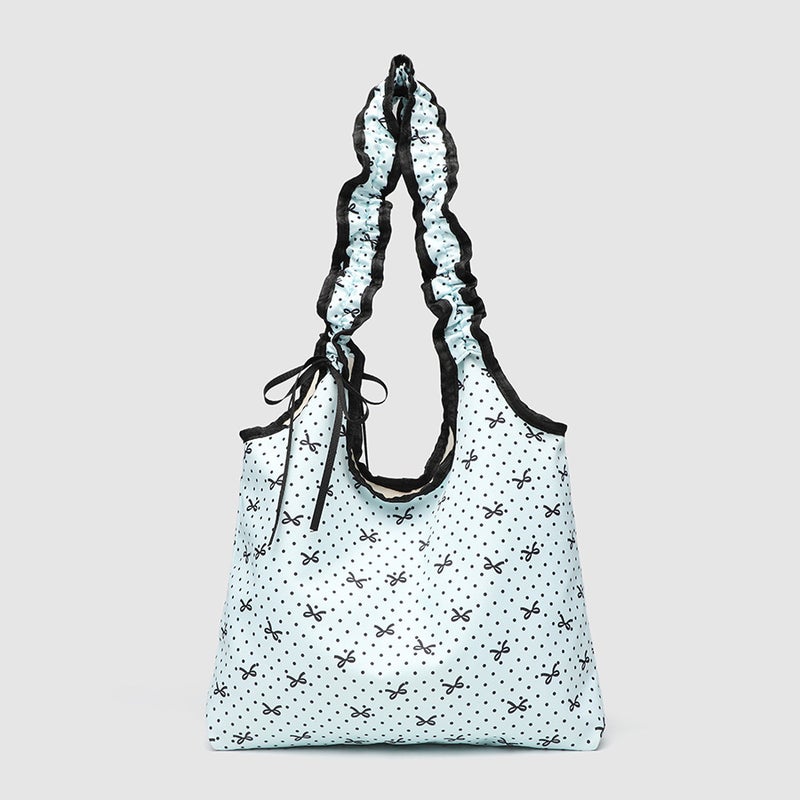 Korean Niche Bow Polka Dot Canvas Bag Sweet Girl Drawstring Pleated Handbag Student Commuter Shoulder Bag - Image 1