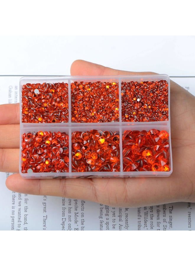 AD BEADS 4300 Pieces Flat Back Nail Art Rhinestones Round Beads 6 Sizes (2-6.5mm) with Storage Organizer Box,Rhinestones Picking Pen for Nail Art Phone Decorations Crafts DIY (Orange) - Image 3