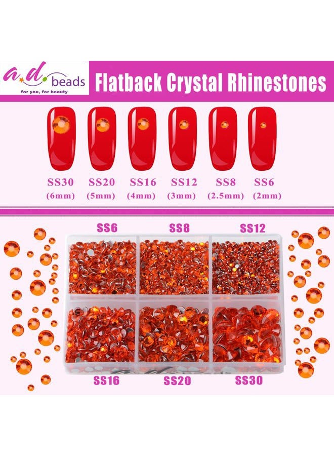 AD BEADS 4300 Pieces Flat Back Nail Art Rhinestones Round Beads 6 Sizes (2-6.5mm) with Storage Organizer Box,Rhinestones Picking Pen for Nail Art Phone Decorations Crafts DIY (Orange) - Image 4