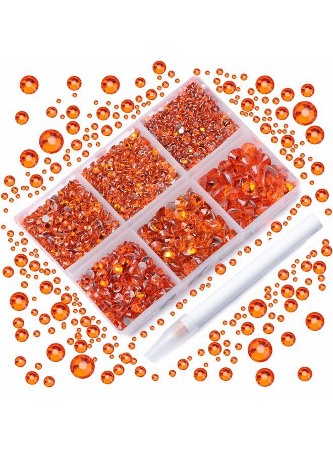 AD BEADS 4300 Pieces Flat Back Nail Art Rhinestones Round Beads 6 Sizes (2-6.5mm) with Storage Organizer Box,Rhinestones Picking Pen for Nail Art Phone Decorations Crafts DIY (Orange) - Image 1