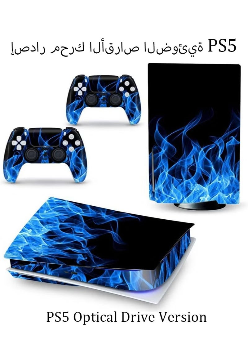 IINE - طقم ملصقات جلدية لجهاز تحكم سوني PS5، ملصق لف الجلد PS5 Disk Edition، ملصق حماية لـ PS5 Blue Ghost Fire، ملصق حماية لإصدار القرص لجهاز PS5، ملصق جلدي للتغليف الكامل. - Image 1